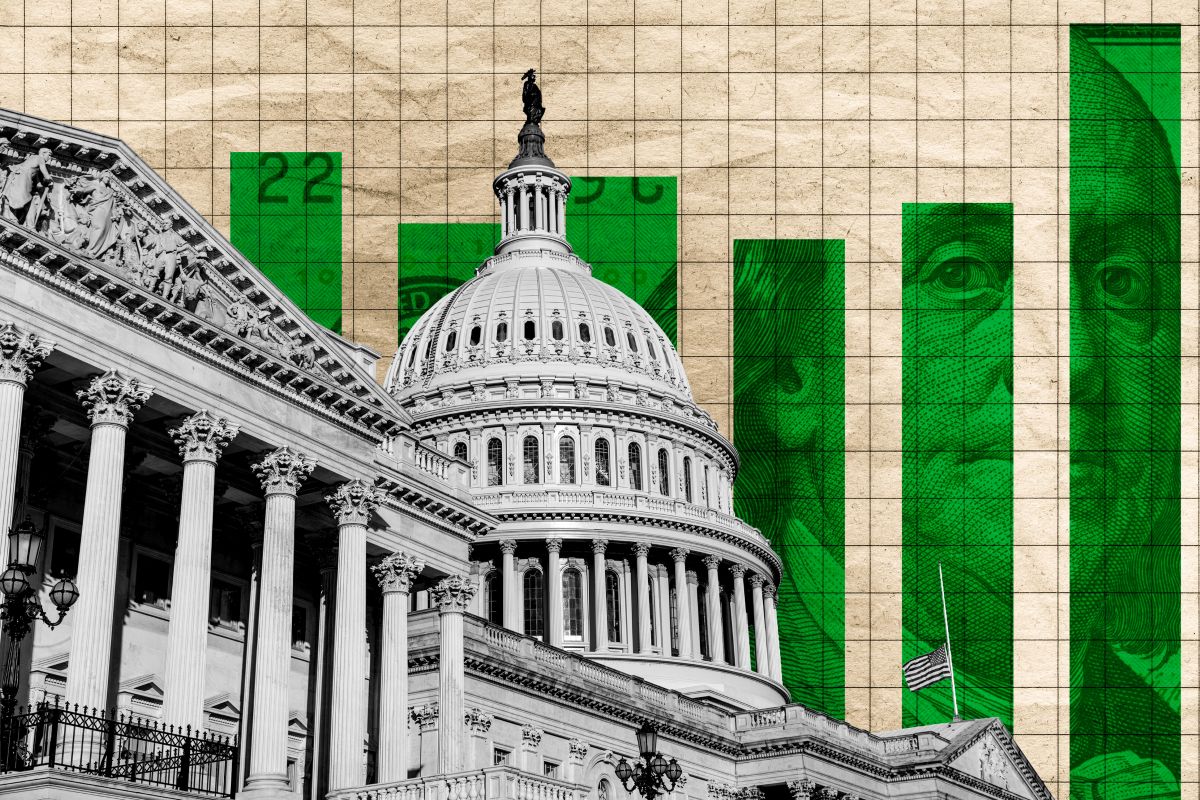 U.S. Capitol with financial market chart in the background